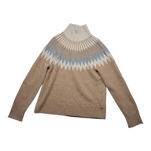 J. Crew Sweater Womens Small Tan Fair Isle Turtleneck Supersoft Yarn Wool Alpaca